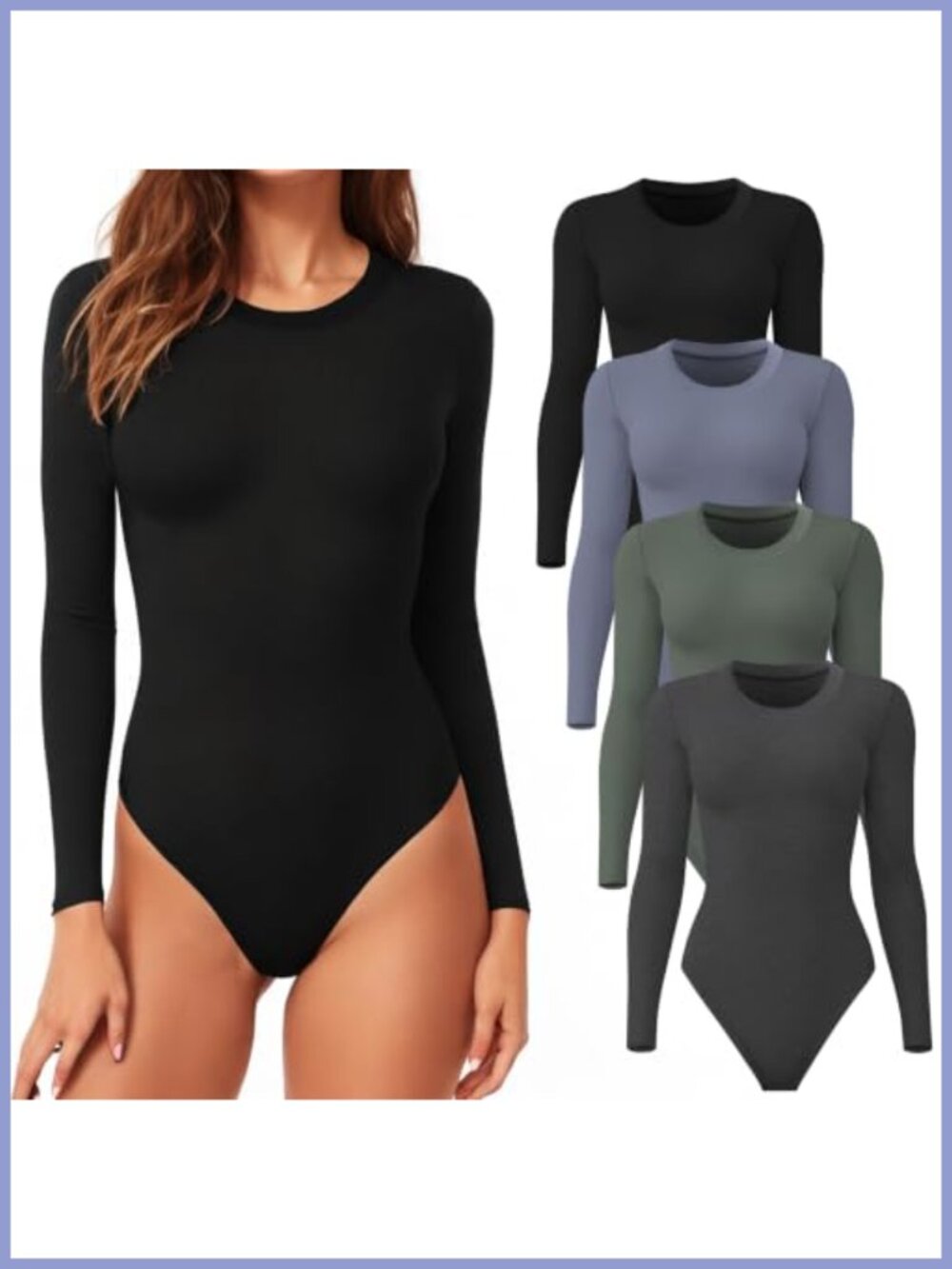 Long Sleeve Bodysuit Crew Neck Snap Closure Ribbed Stretch